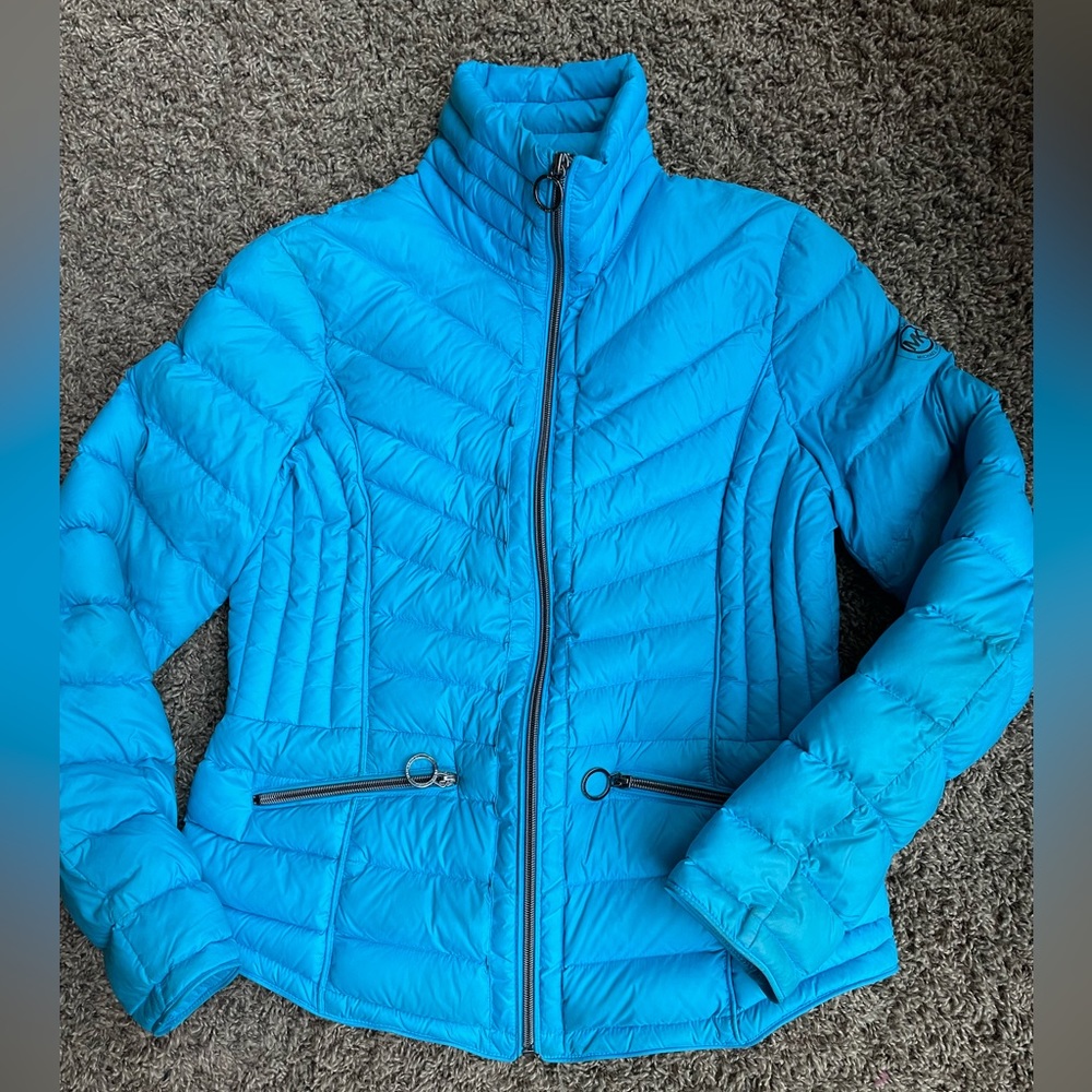 Turquoise blue Michael Kors winter puffer jacket!